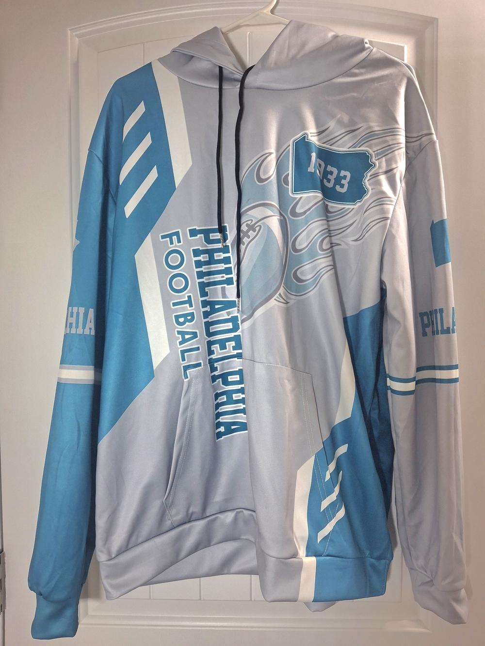 Philadelphia Eagles Football Hoodie With Pockets - Light Blue/White